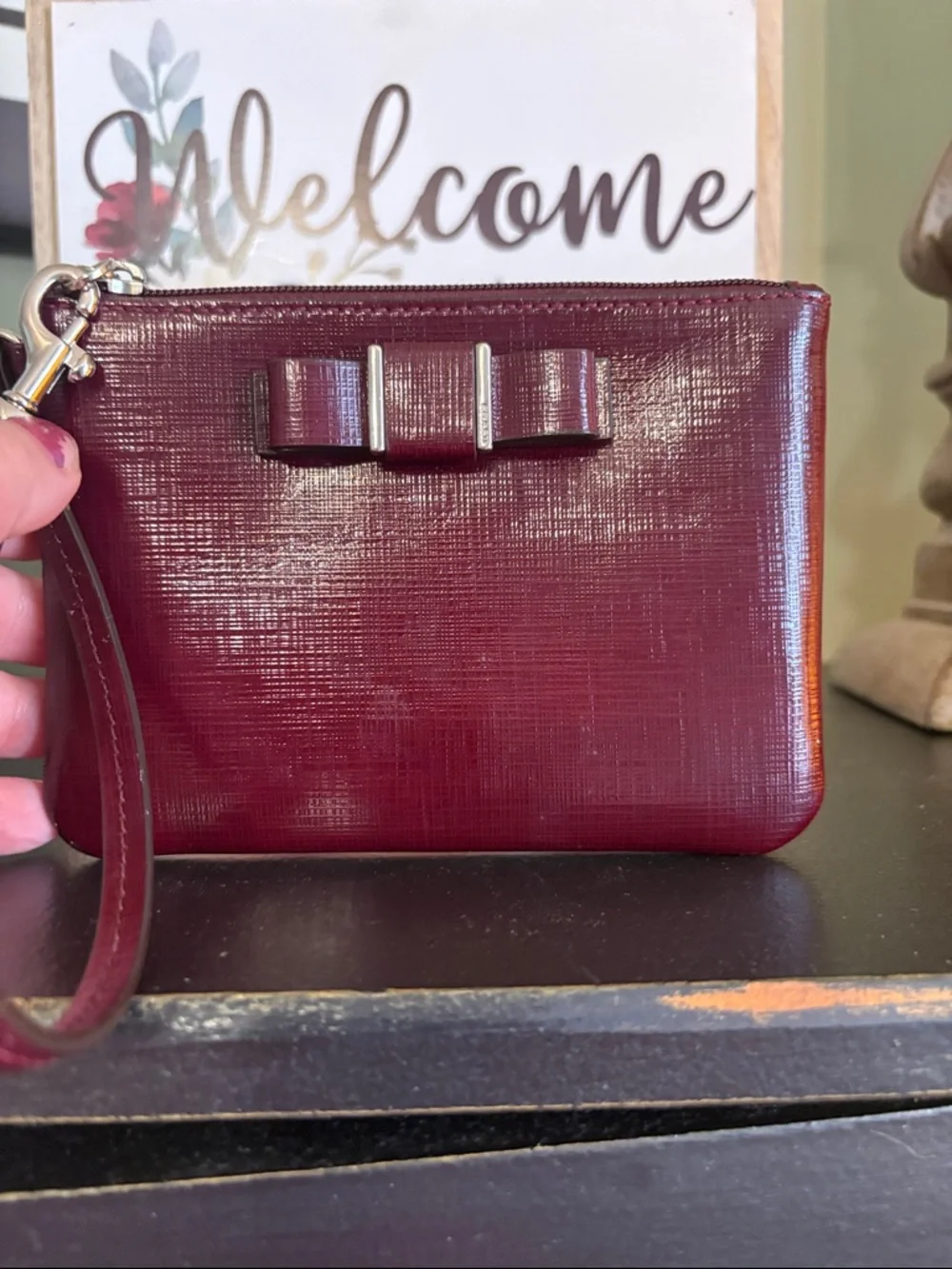 Coach‎ Burgundy Patent Leather Wristlet Clutch with Bow